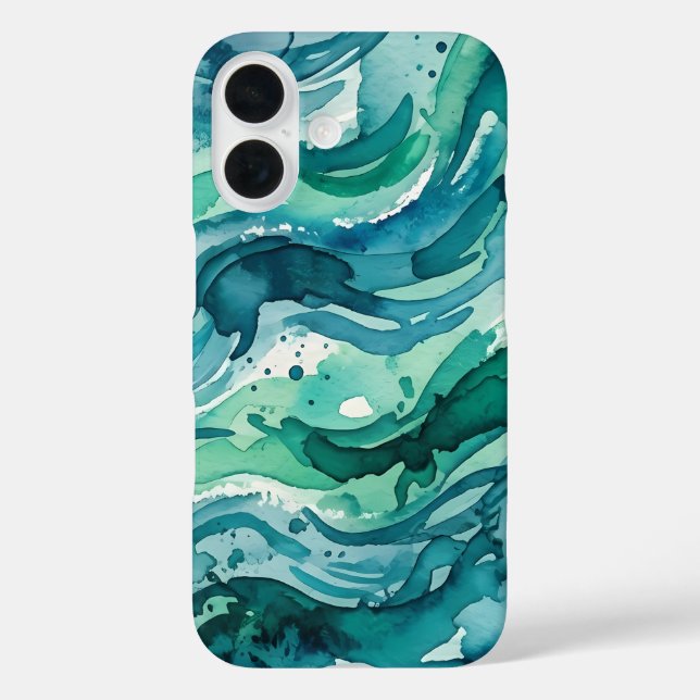 Teal Ocean Watercolor Abstract Pattern Case-Mate iPhone Case (Back)