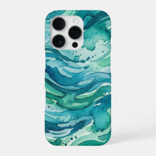 Teal Ocean Watercolor Abstract Pattern iPhone 16 Pro Case