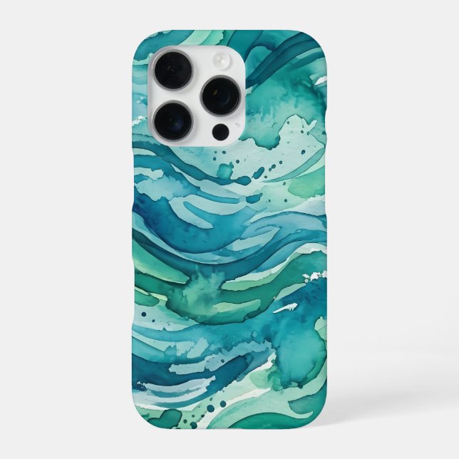 Teal Ocean Watercolor Abstract Pattern iPhone Case (Back)
