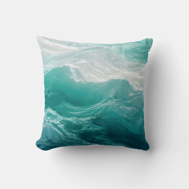 Teal Ocean Waves Abstract Dream  Cushion (Front)
