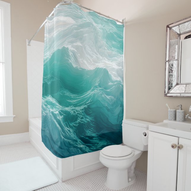 Teal Ocean Waves Abstract Dream  Shower Curtain (In Situ)