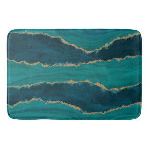 Teal Ocean Waves with Gold Accents Bath Mat