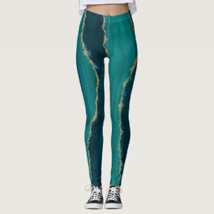 Teal Ocean Waves with Gold Accents Leggings