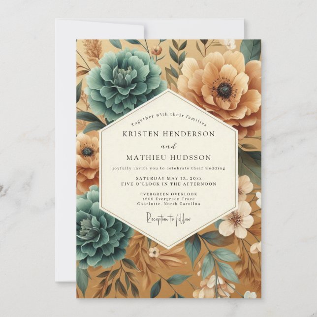 Teal Ochre Harvest Wedding Invitation (Front)
