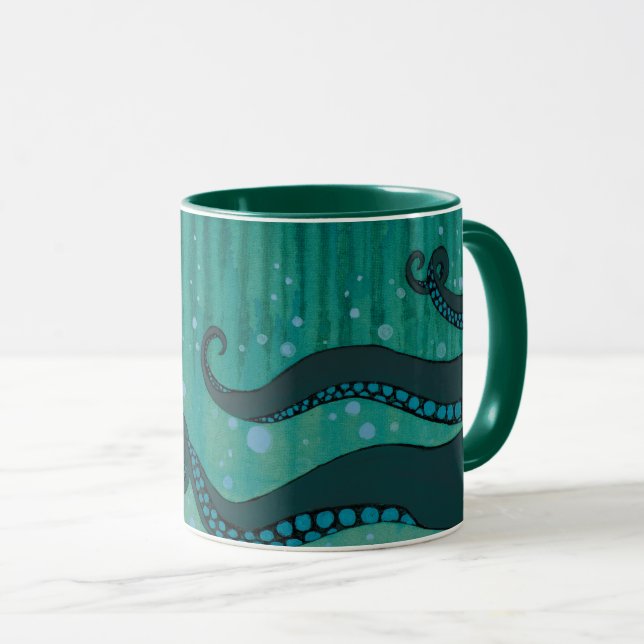 Teal Octopus Tentacles Mug (Front Right)