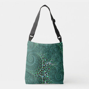 Teal Octopus Tentacles Steampunk Style Fractal Art Crossbody Bag