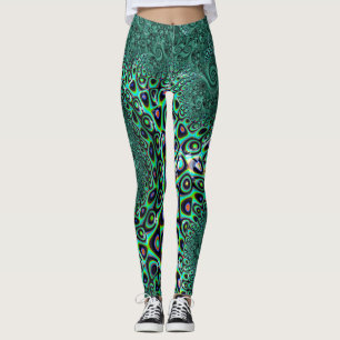 Teal Octopus Tentacles Steampunk Style Fractal Art Leggings