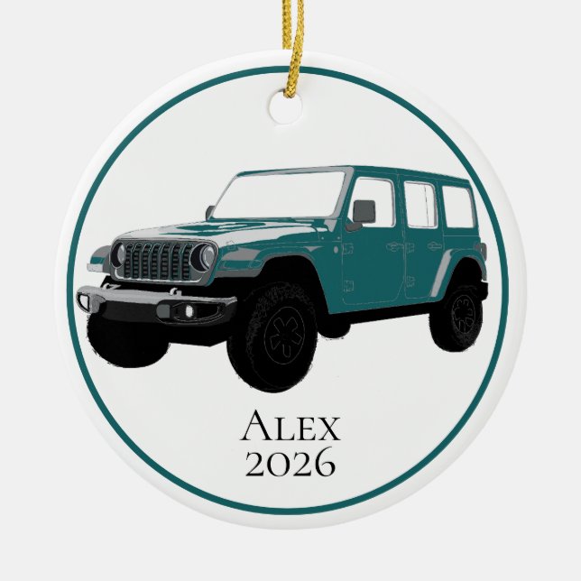 Teal Off-Road Utility Vehicle 7 slot grille Ceramic Ornament (Front)