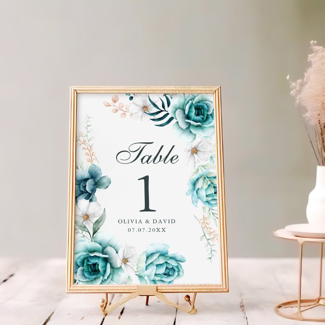 Teal & Off-White Wildflowers Wedding Table Number (Teal & Off-White Wildflowers Wedding Table Number
)