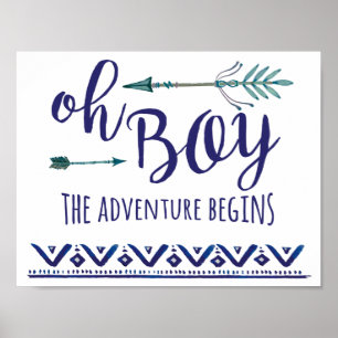 Teal Oh Boy Tribal Baby Shower Sign