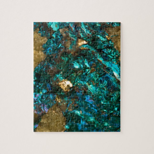 Teal Oil Slick and Gold Quartz Jigsaw Puzzle (Vertical)