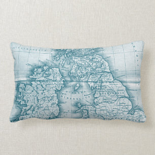 Teal Old World Antique Map Throw Pillow