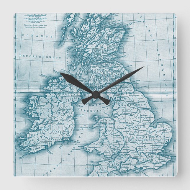 Teal Old World Antique Map Wall Clock (Front)