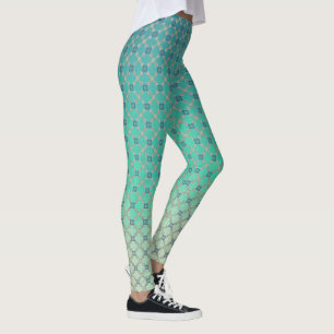 Teal Ombre and Geometric Tile Leggings