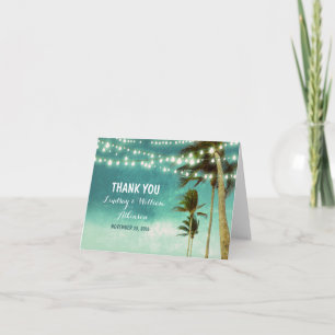 teal ombre beach wedding thank you cards