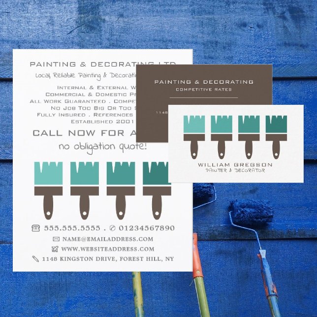 Teal Ombre Brushes, Painter & Decorator Business Card (Creator Uploaded)