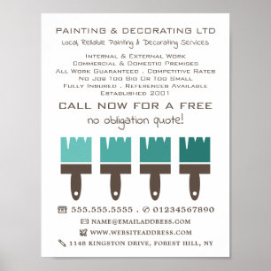 Teal Ombre Brushes, Painter & Decorator Poster