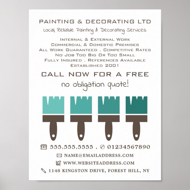 Teal Ombre Brushes, Painter & Decorator Poster (Front)