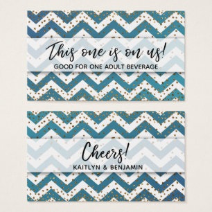 Teal Ombre Chevron & Gold Confetti Drink Tickets