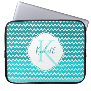 Teal Ombre Chevron Personalised Laptop Sleeve