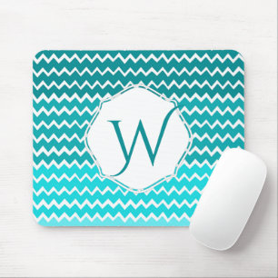 Teal Ombre Chevron Personalised Mouse Pad