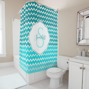 Teal Ombre Chevron Personalised Shower Curtain