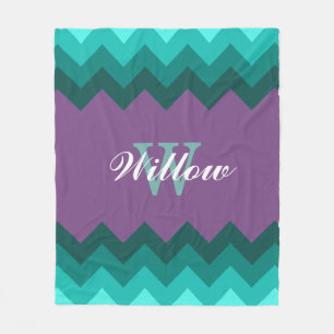 Teal Ombre Chevrons Monogram Fleece Blanket