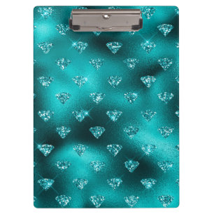 Teal Ombre Glam Glitter Diamonds Pattern Clipboard