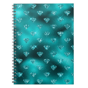 Teal Ombre Glam Glitter Diamonds Pattern Notebook