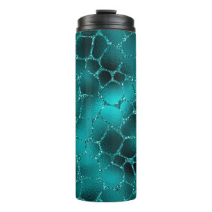 Teal Ombre Glam Glitter Giraffe Spots Pattern Thermal Tumbler