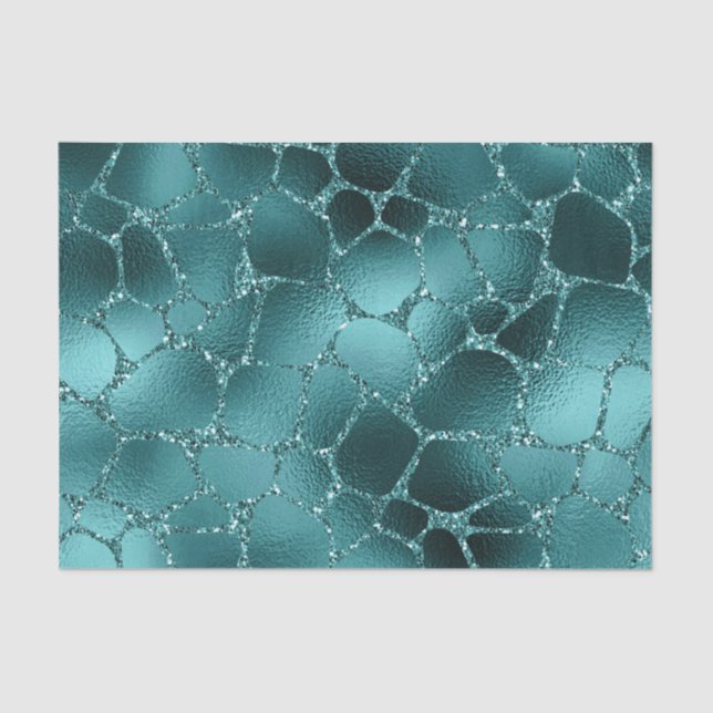 Teal Ombre Glam Glitter Giraffe Spots Pattern Tissue Paper (Front)