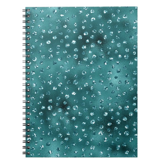 Teal Ombre Glam Glitter Polka Dots Pattern Notebook (Front)