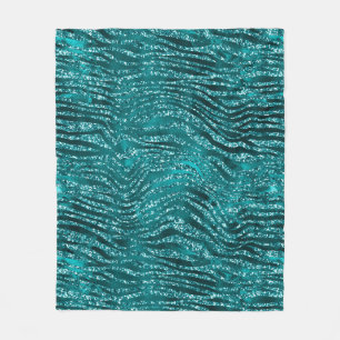 Teal Ombre Glam Glitter Tiger Stripes Pattern Fleece Blanket