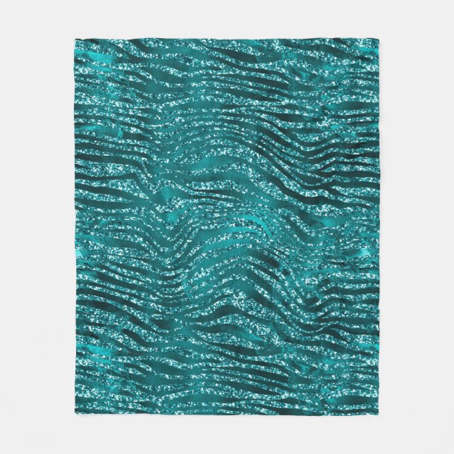 Teal Ombre Glam Glitter Tiger Stripes Pattern Fleece Blanket (Front)