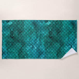Teal Ombre Glam Mermaid Scales Pattern Beach Towel