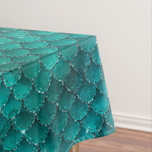 Teal Ombre Glam Mermaid Scales Pattern Tablecloth