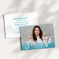 Teal Ombre Graduate Brush Photo Graduation Party