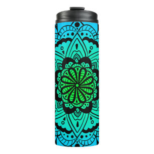 Teal Ombré Mandala Flower Thermal Tumbler
