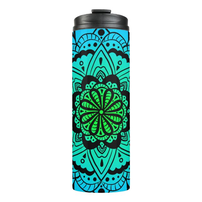 Teal Ombré Mandala Flower Thermal Tumbler (Front)