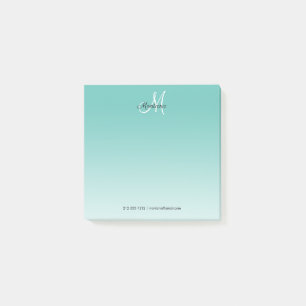 Teal Ombre Monogram Elegant Girly Script Office   Post-it Notes