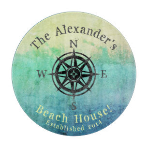Teal Ombre Sea Nautical Monogram Cutting Board