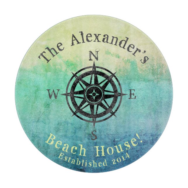 Teal Ombre Sea Nautical Monogram Cutting Board (Front)