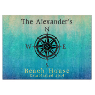 Teal Ombre Sea Nautical Monogram Cutting Board