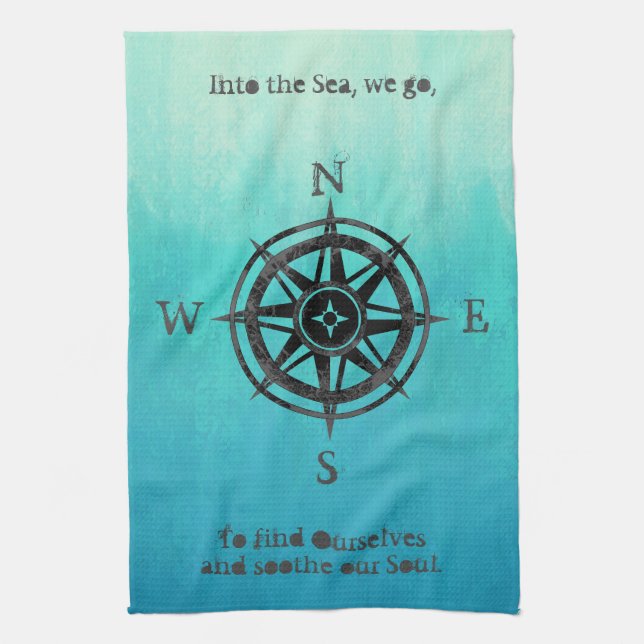 Teal Ombre Sea Nautical Tea Towel (Vertical)