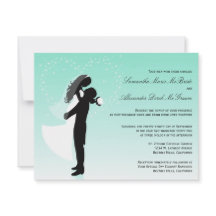 Teal Ombre Silhouette Formal Wedding Invite