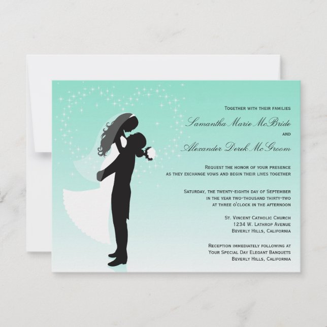 Teal Ombre Silhouette Formal Wedding Invite (Front)