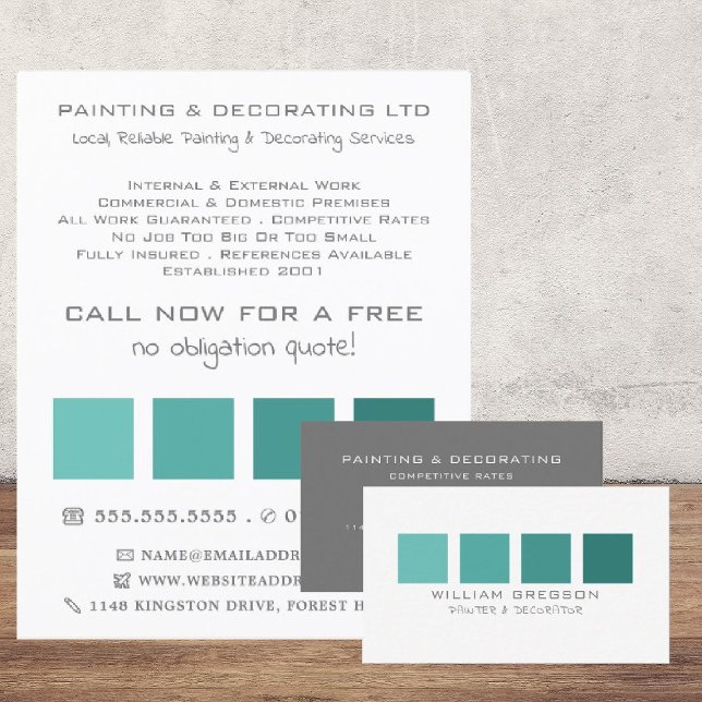 Teal Ombre Squares, Painter & Decorator Flyer (Creator Uploaded)