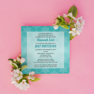 Teal Ombre Star of David Bat Mitzvah Square Invitation