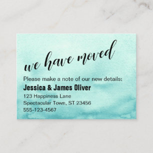 Teal Ombre Watercolor We Have Moved Handout Card