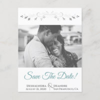 Teal on White Elegant Photo Wedding Save the Date